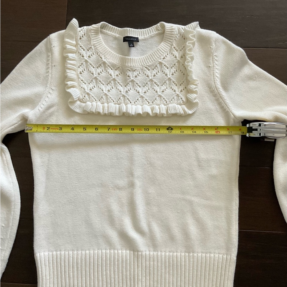 Talbots Cream Crew Neck Sweater with Elegant Lace Detail - Picture 6 of 7